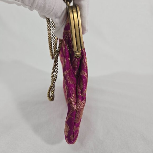 VINTAGE - ANTIQUE Bridgerton Hipster FUCHSIA Embellished Gold Details Clutch Bag - Picture 13 of 17